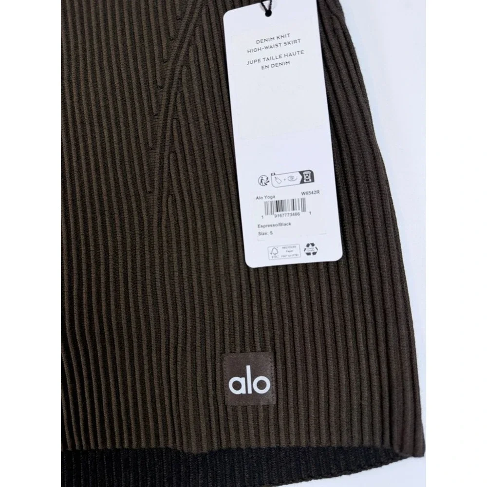 Alo Yoga Denim Knit High-Waist Skirt Women Small Espresso Ribbed Athletic